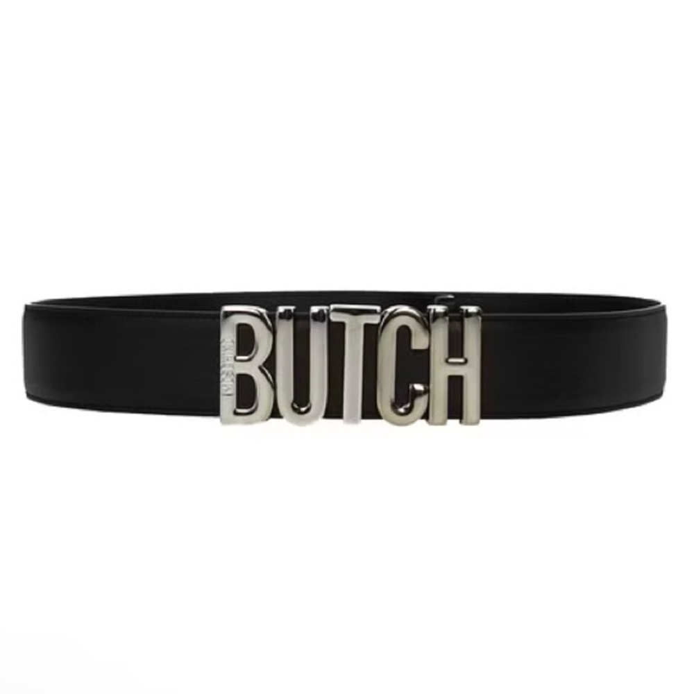 New! MOSCHINO Logo Butch Lettering Leather Belt - Picture 2 of 8